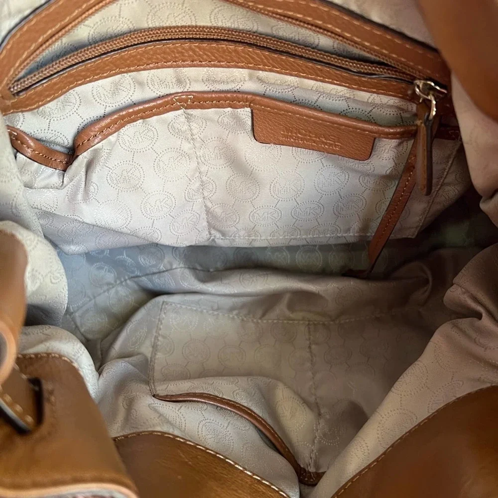 Michael Michael Kors classic cognac saffiano structured satchel embellish